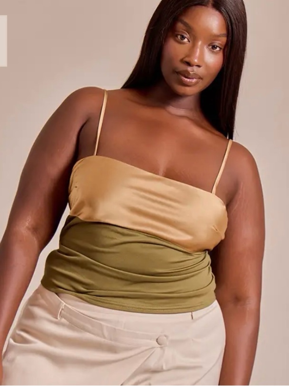 NWT PrettyLittleThing Plus Olive Contrast Bust Panel Strappy Cami Top – US 22
